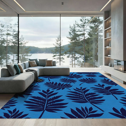 Deep Blue Fern Foliage All Over Rug