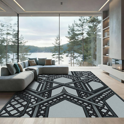 Monochromatic Geometric Architectural Lattice Art Rug