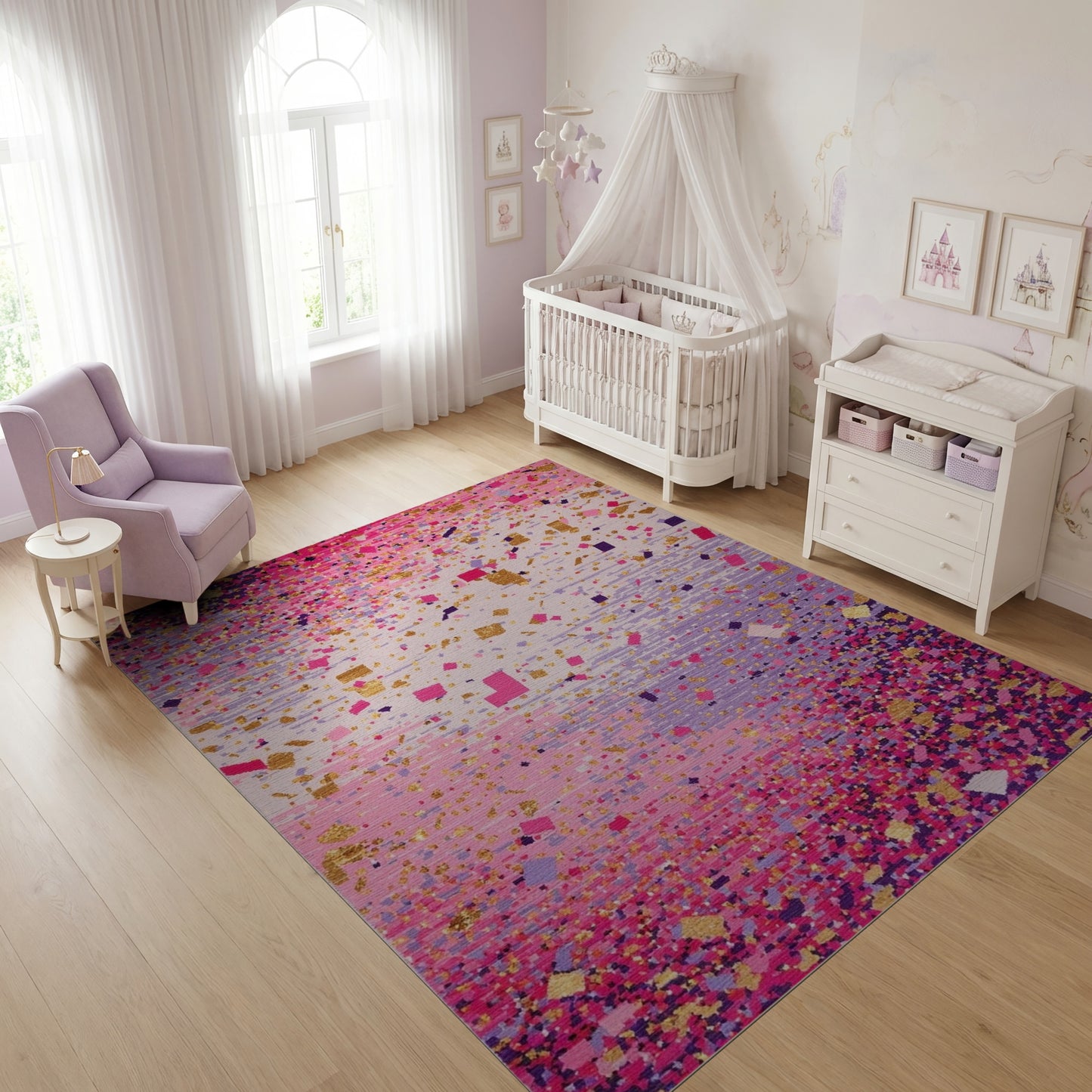 Sparkling Pink Purple Gold Confetti Rug