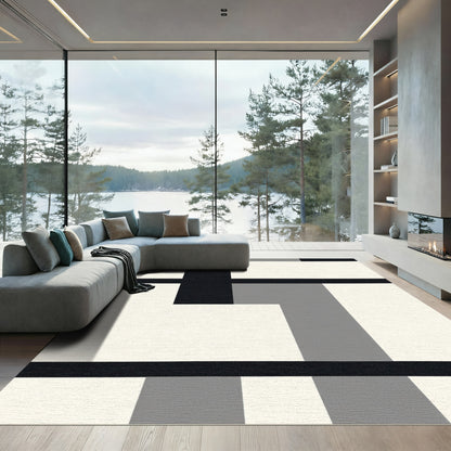 Black White Geometric Block Rug