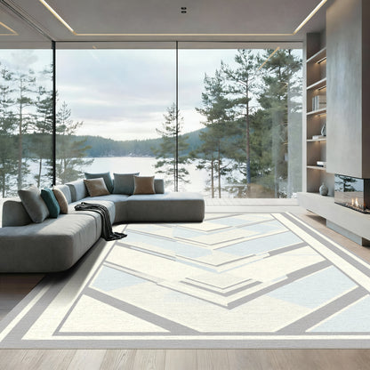 Sleek Gray Geometric Chevron Rug