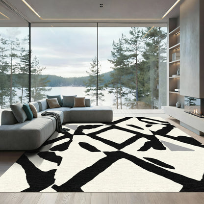 Bold Black Geometric Diamond Shapes Rug