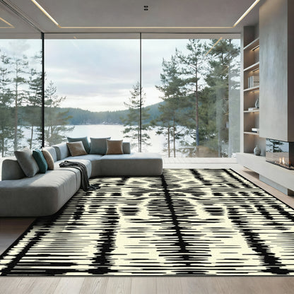 Abstract Black Cream Stripe Formation Rug