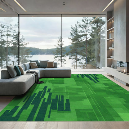 Abstract Forest Green Camouflage Blocks Rug