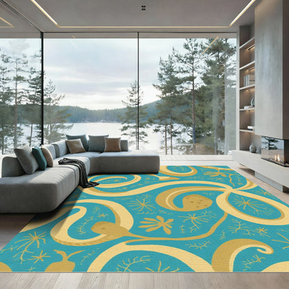 Golden Swirls Seaweed Teal Rug