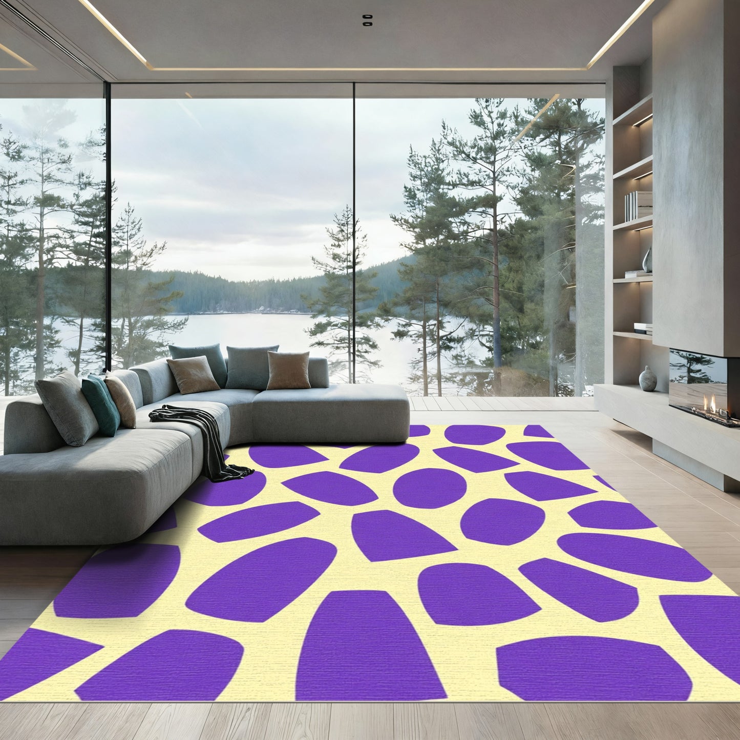 Purple Spots Cream Background Rug
