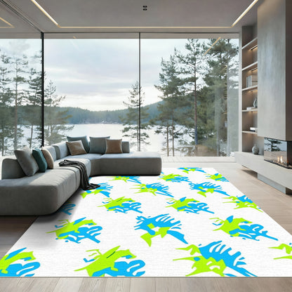 Vibrant Blue Lime Abstract Splash Rug