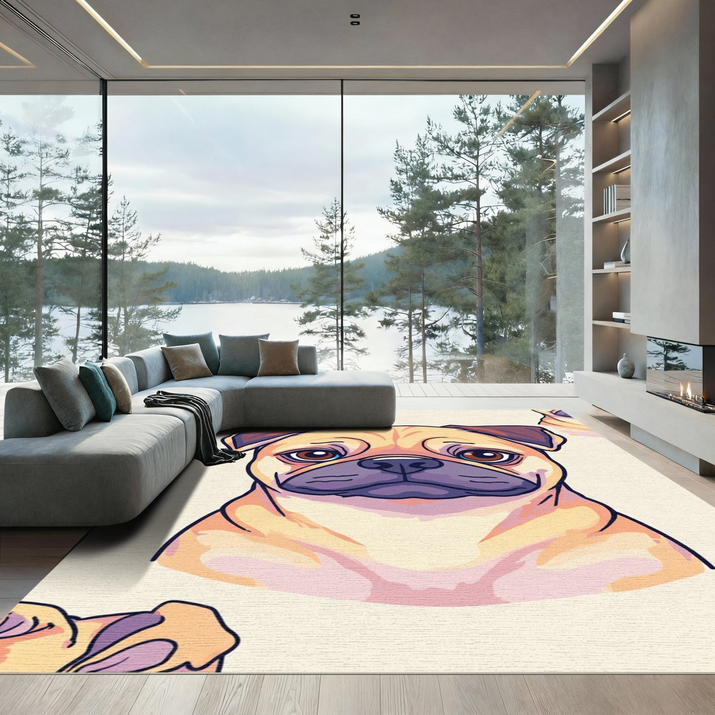Golden Pug Face Art Rug