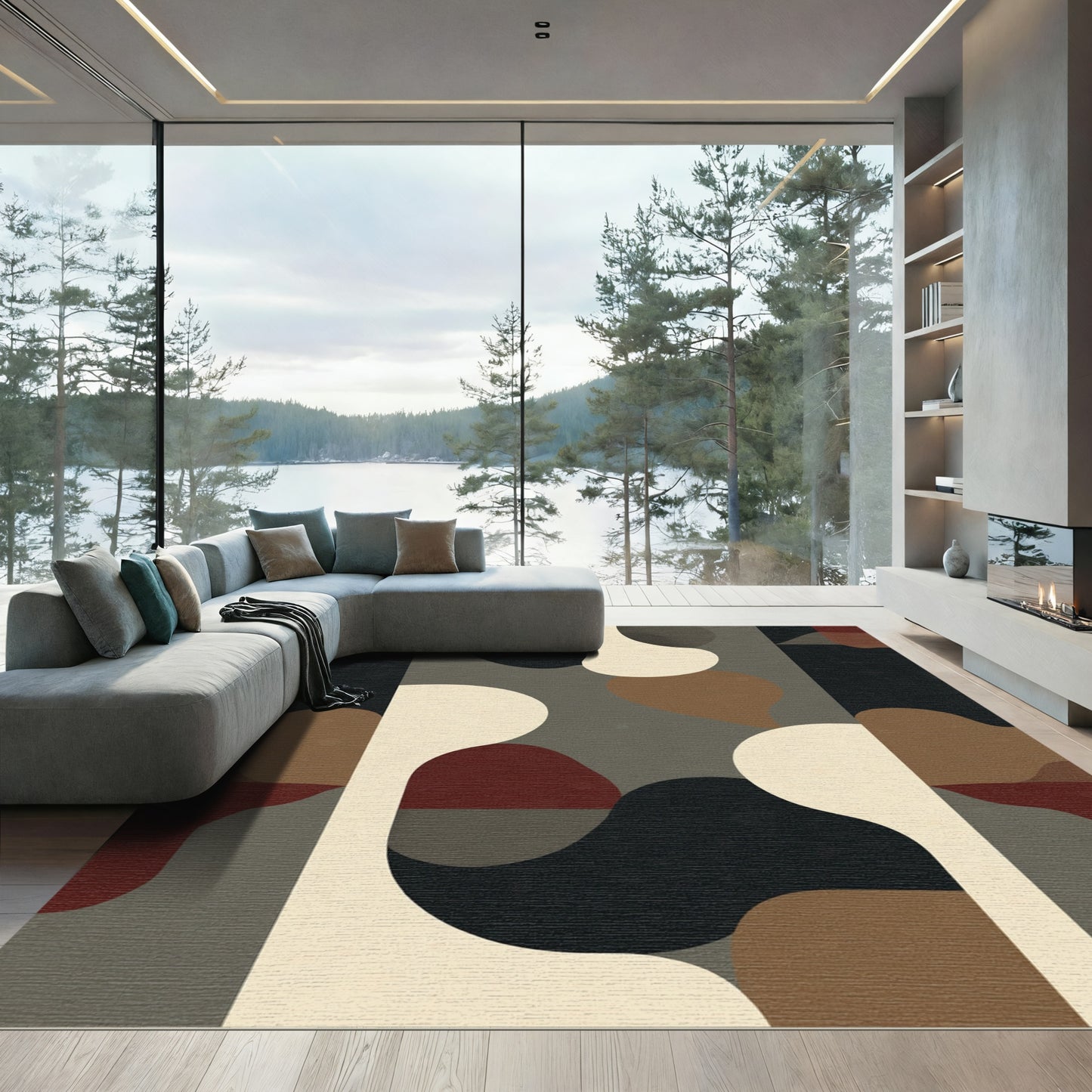 Organic Abstract Cream Brown Black Rug