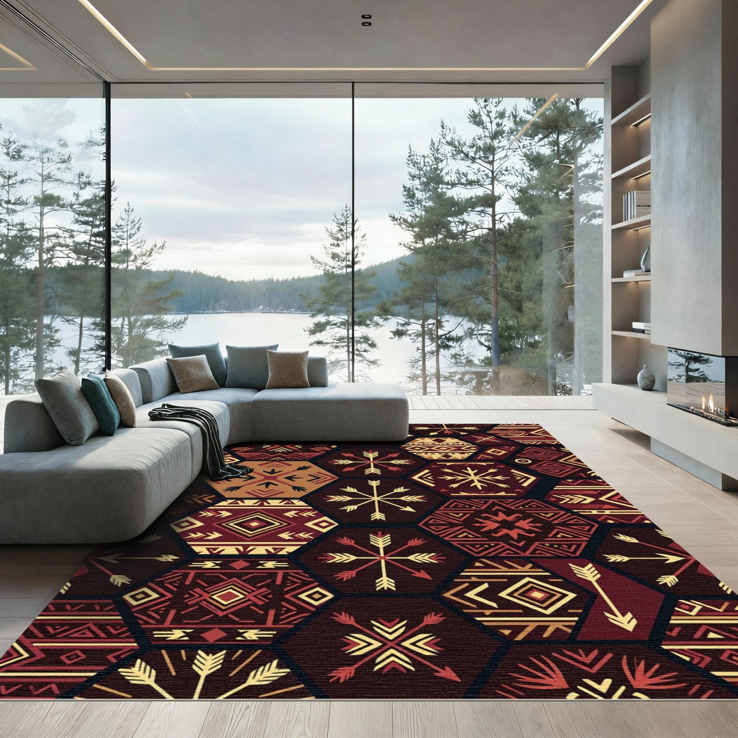 Geometric Arrow Earthy Hexagon Rug