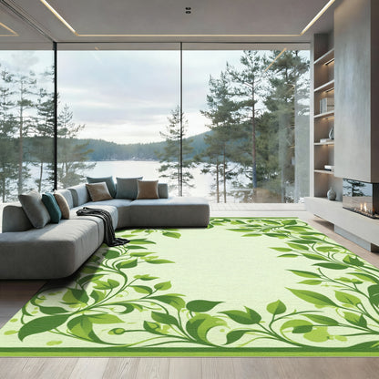 Green Leafy Vine Border Rug