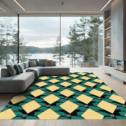 Yellow Diamond Teal Lattice Rug