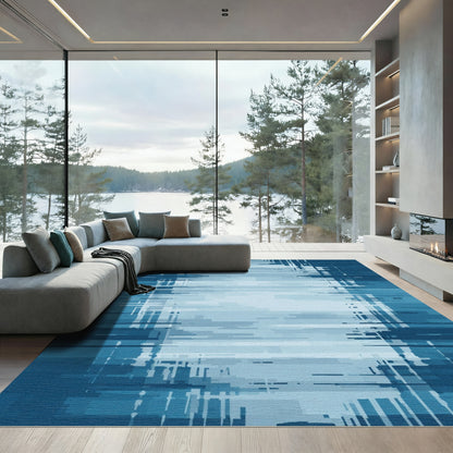 Abstract Blue Horizontal Slice Blend Rug