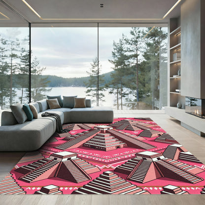 Pink Pyramid Architectural Terrace Motif Rug