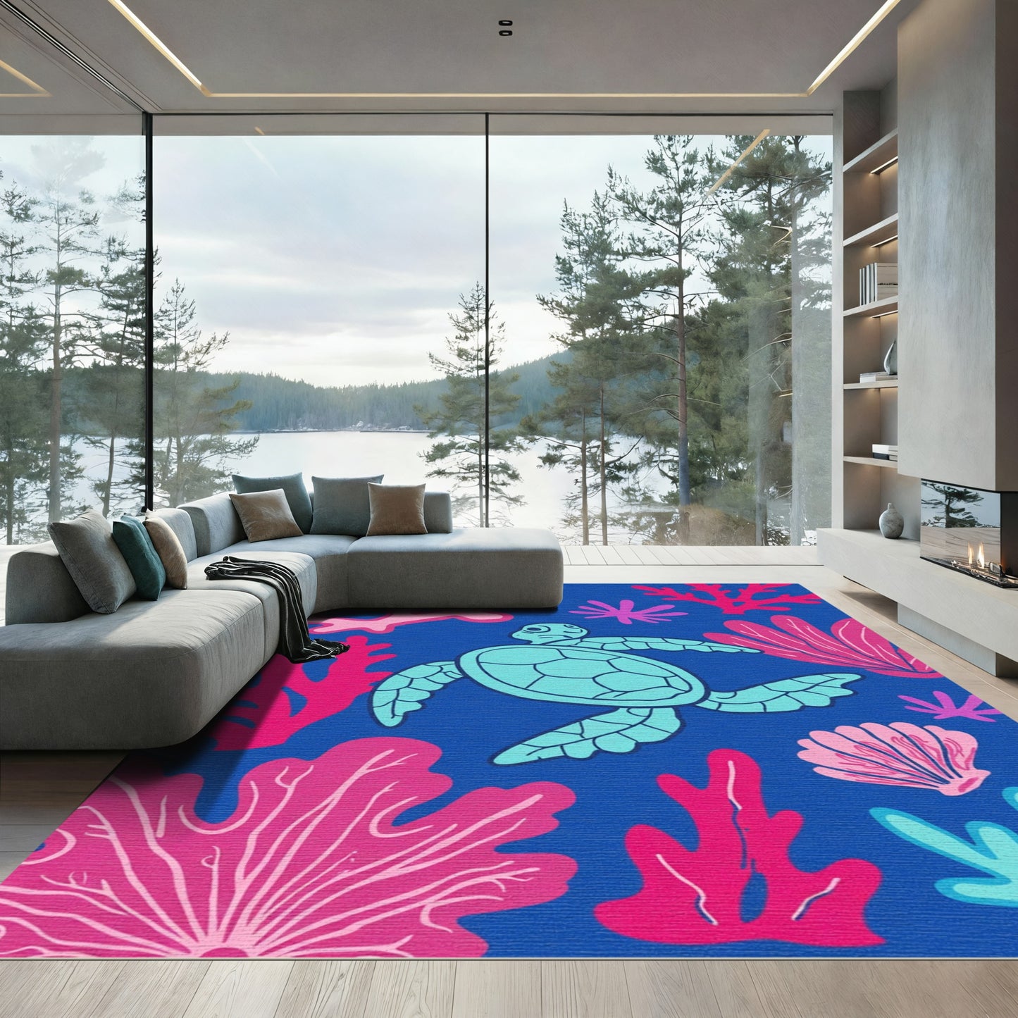 Ocean Turtle Coral Reef Scene Rug