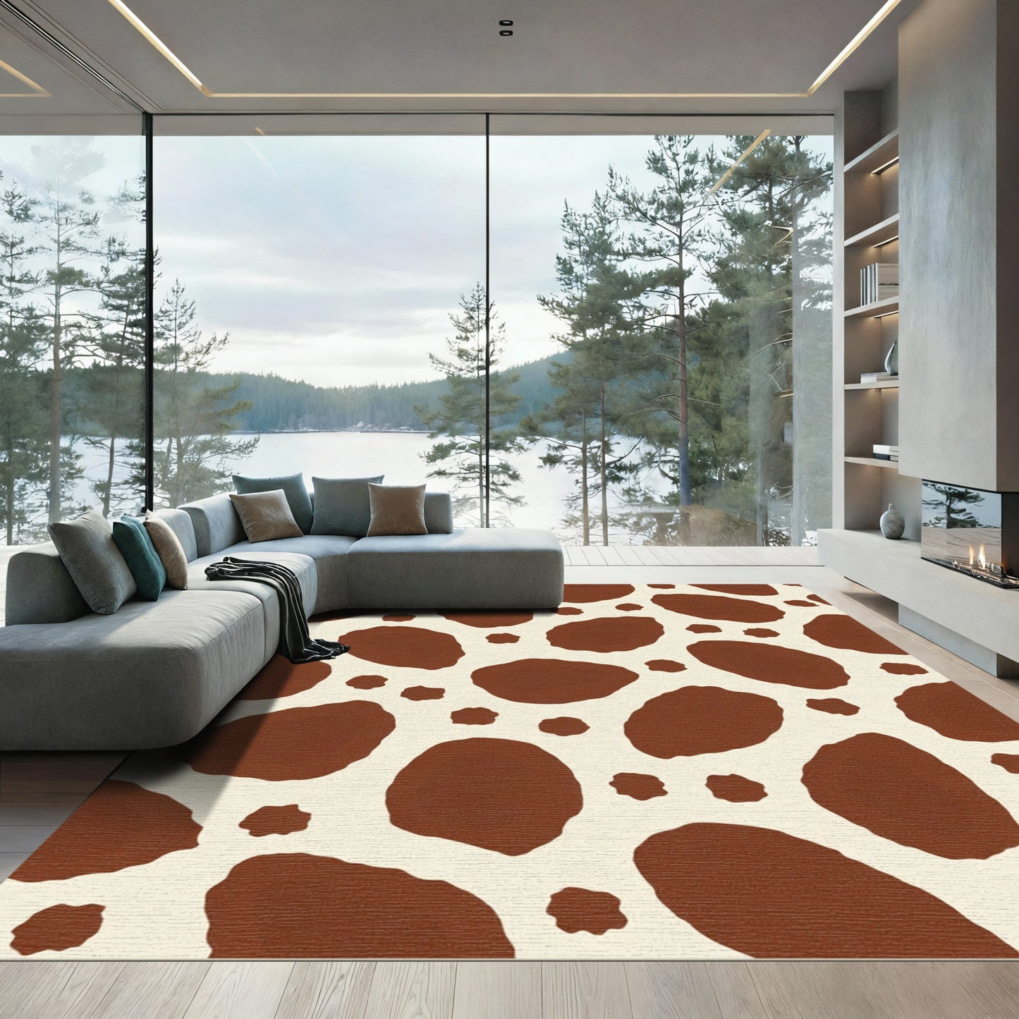Brown Cream Spotty Abstract Shapes Rug