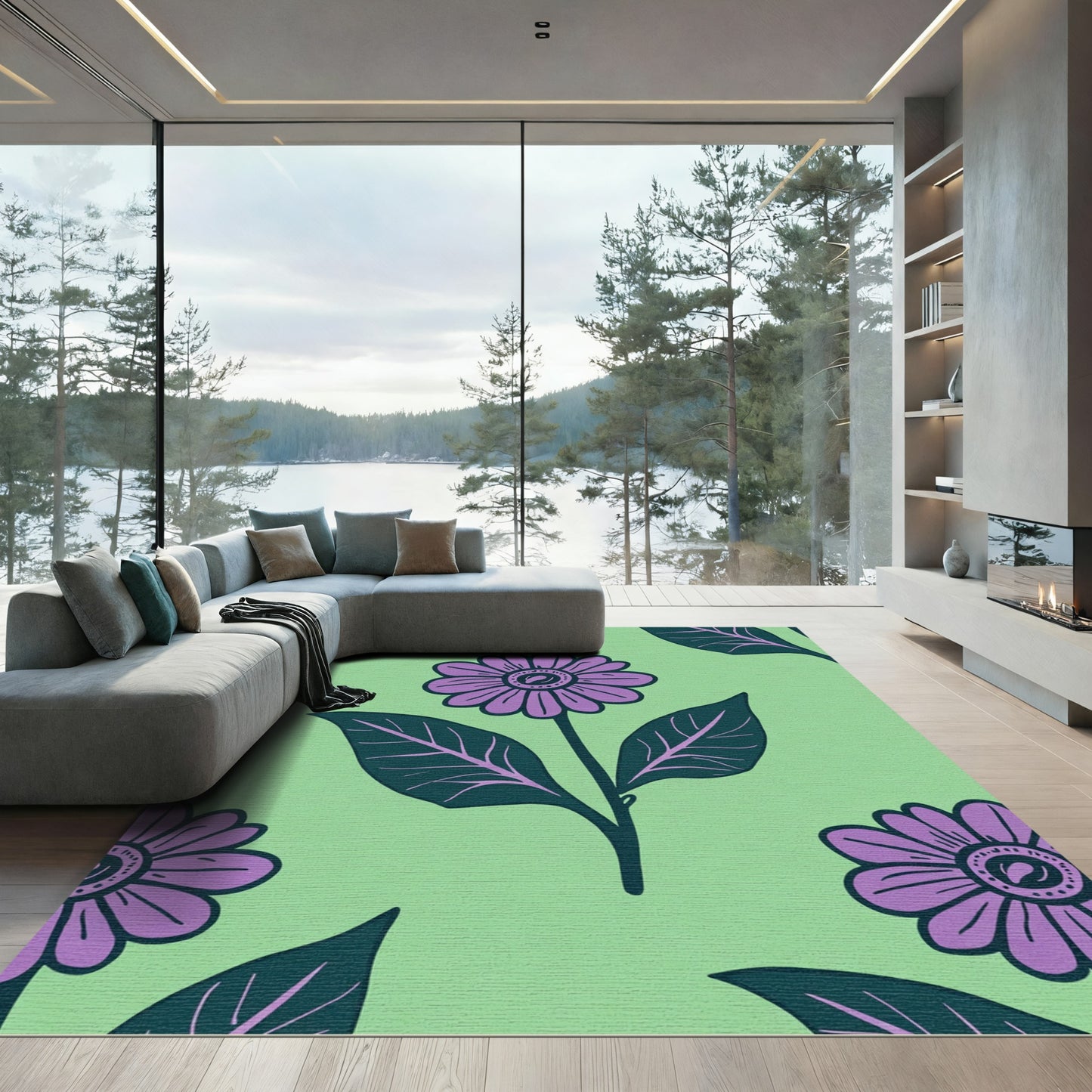 Lavender Daisy Garden Meadow Rug