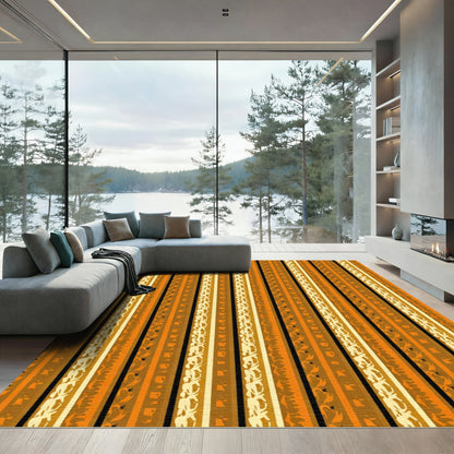 Warm Ochre Striped Organic Texture Rug