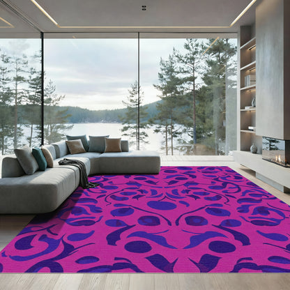 Vivid Magenta Indigo Swirling Vines Rug