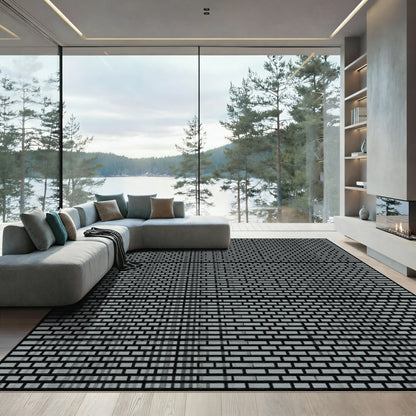 Gray Brick Texture Geometric Rug