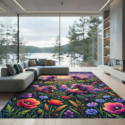 Ethereal Mythical Unicorn Floral Meadow Rug