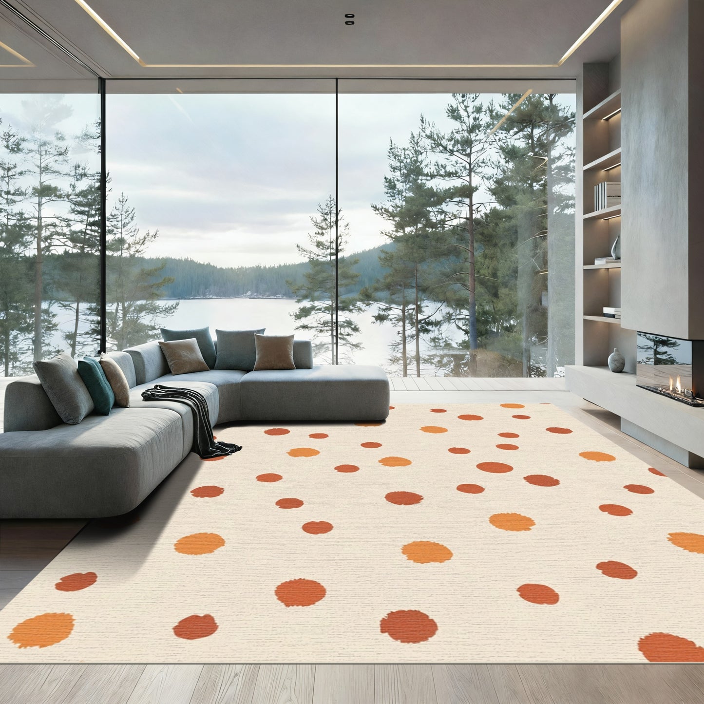 Warm Earthy Tone Polka Dot Rug