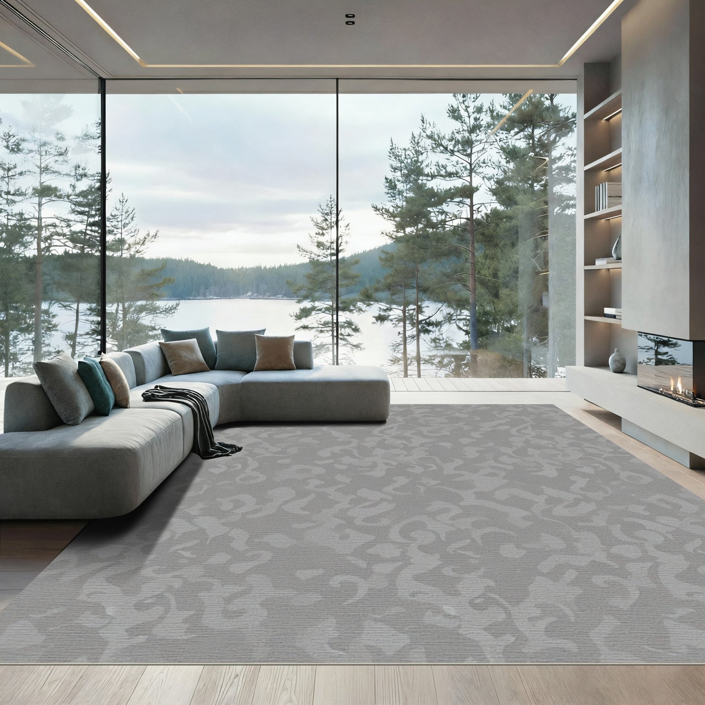 Subtle Gray Swirl Lace Abstract Rug