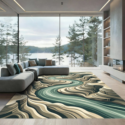 Serene Blue River Canyon Landscape Rug