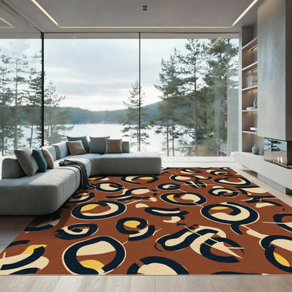 Abstract Brown Cream Navy Spots Rug