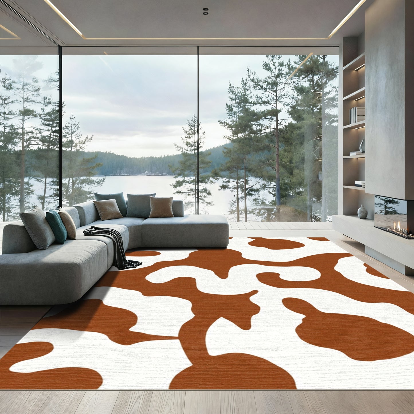Brown and White Abstract Spots Rug