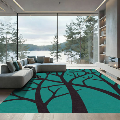 Dark Teal Branch silhouette Art Rug