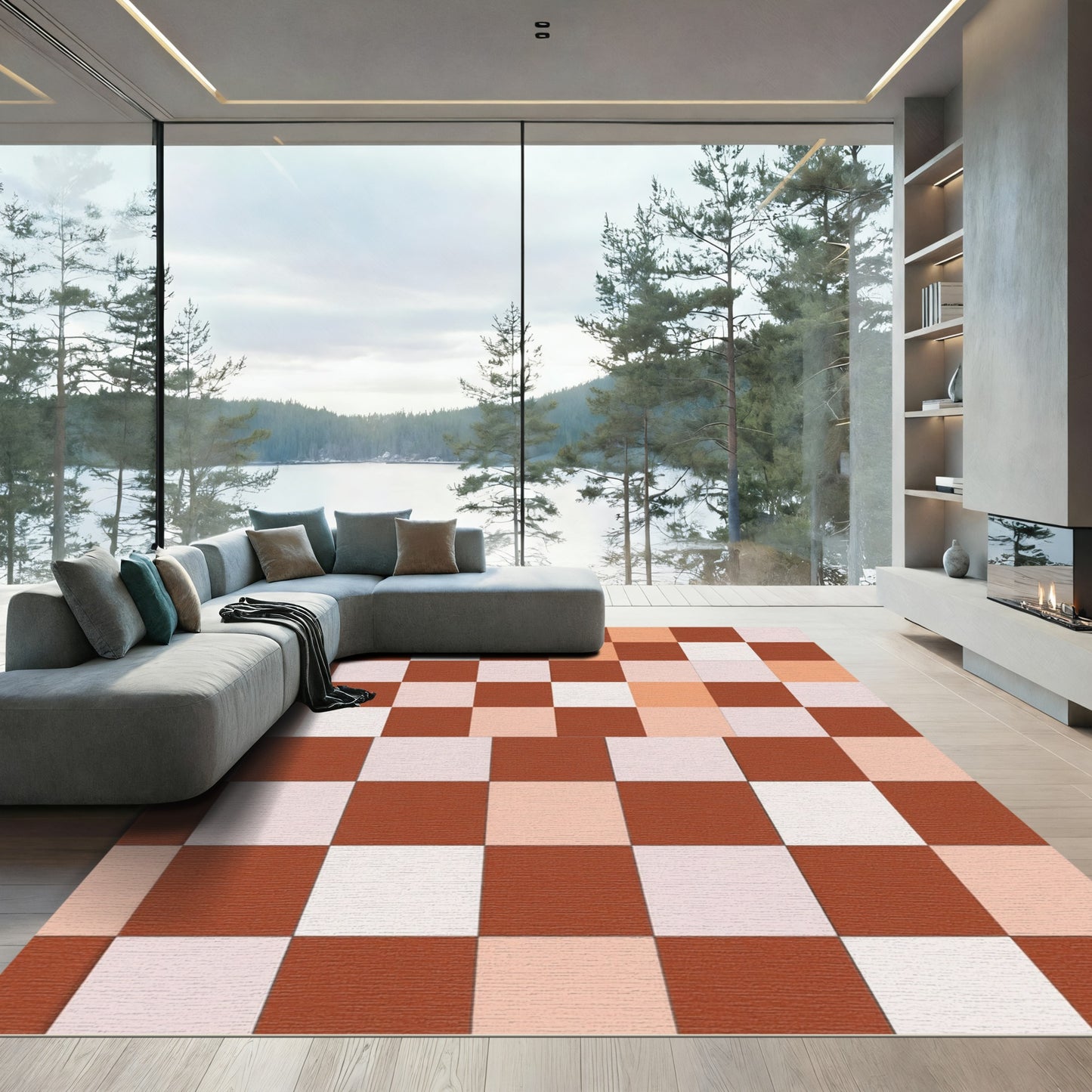 Terracotta Blush Checkered Squares Rug