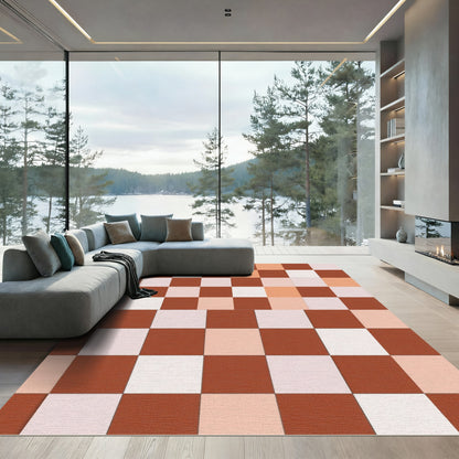 Terracotta Blush Checkered Squares Rug