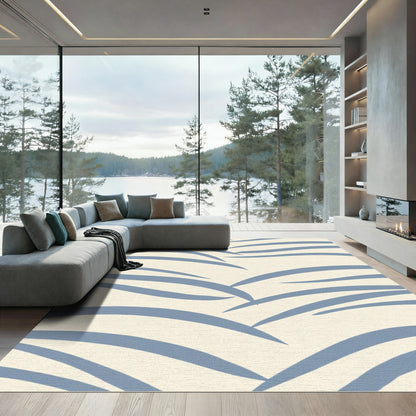 Pale Blue Curved Lines Contemporary Rug