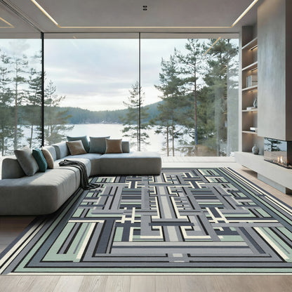 Modern Gray Abstract Interlocking Lines Rug