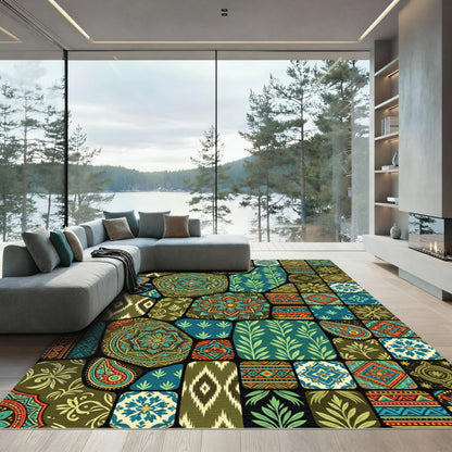 Vibrant Patchwork Mandala medallion Paisley Rug