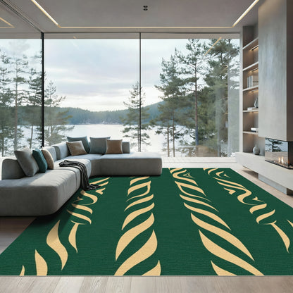 Elegant Emerald Gold Swirl Stripes Rug