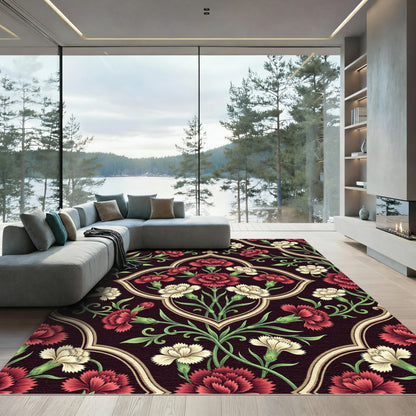 Elegant Deep Crimson Floral Trellis Rug