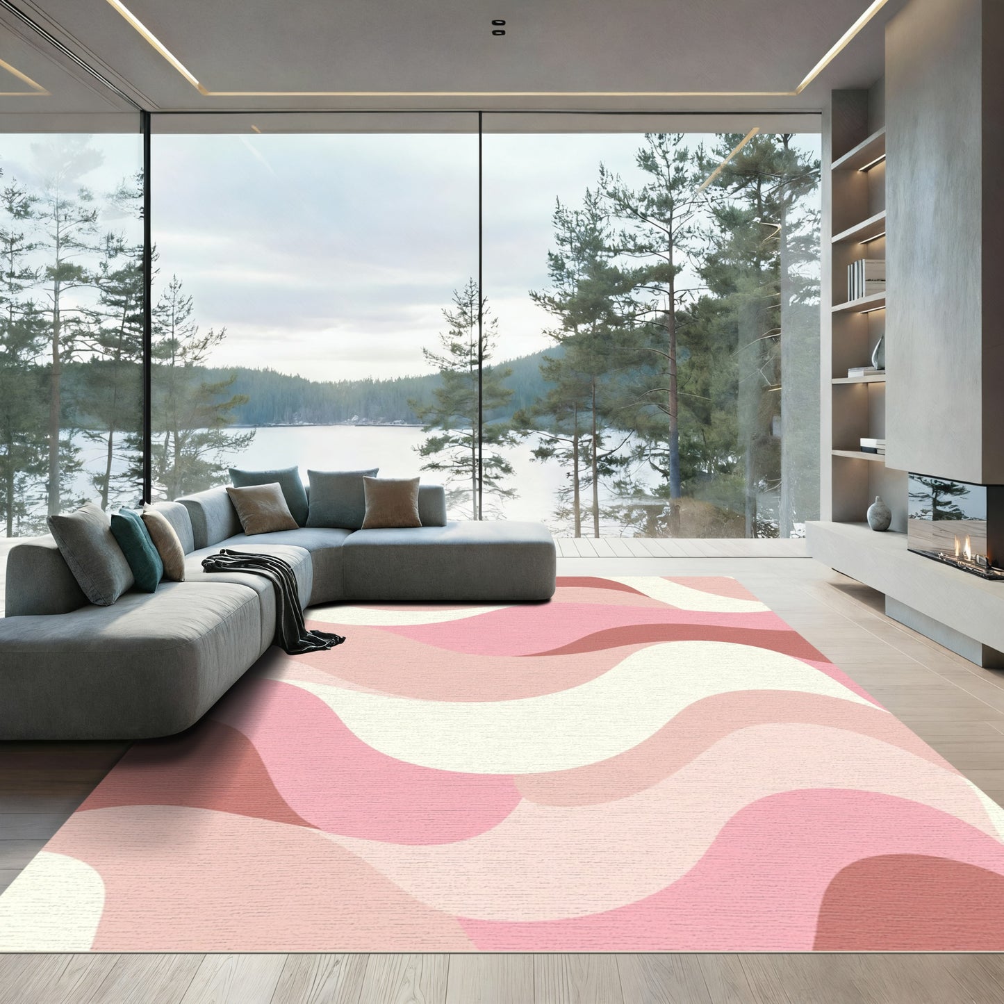 Soft Pink Gradient Wave Rug