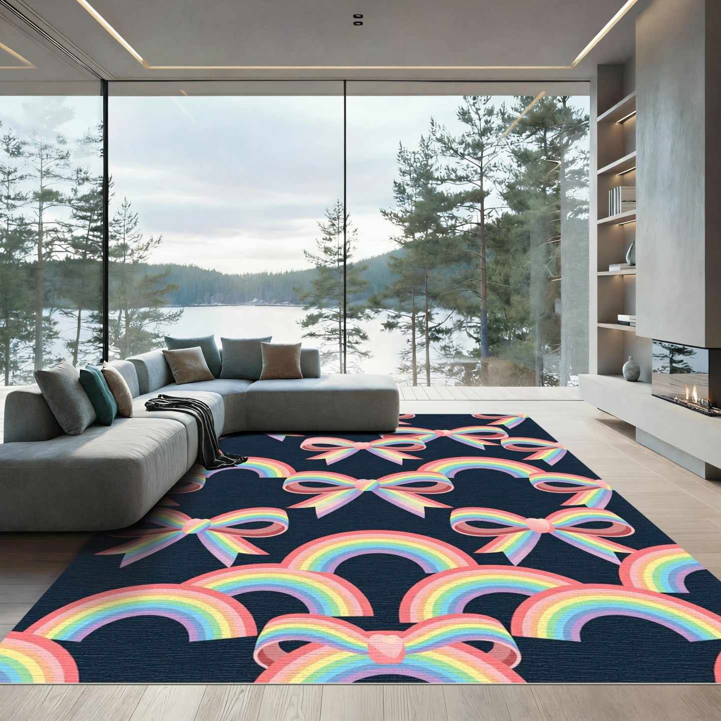 Pastel Rainbow Bow Adornment Print Rug