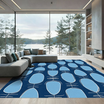 Navy Blue Mid Century Modern Shapes Rug