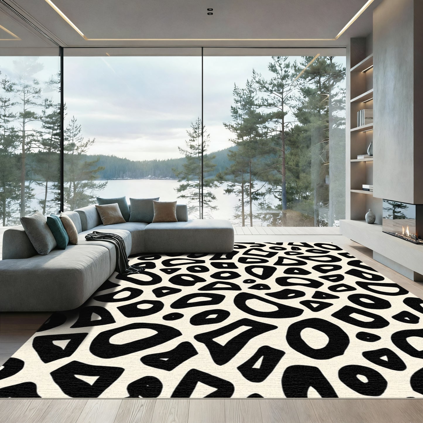 Abstract Black Organic Shapes Rug
