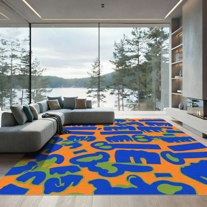 Vibrant Blue Orange Abstract Keys Rug