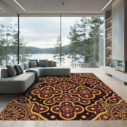 Ornate Golden Starry Clover Medallion Rug