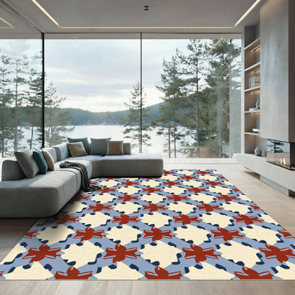 Red Star Intersecting Blue Lattice Rug