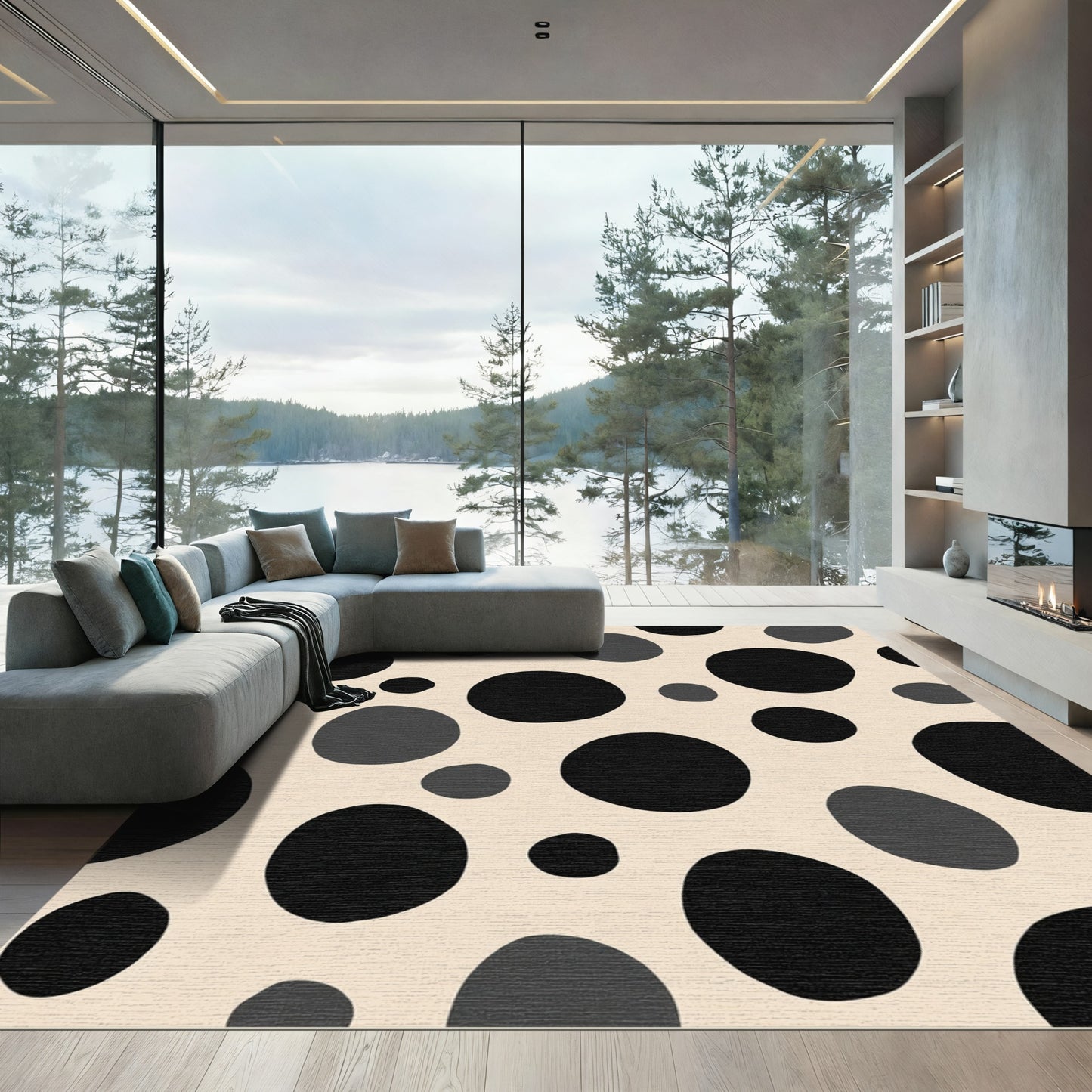 Light Gray Black Polka Dot Circles Rug
