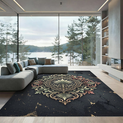 Ornate Sage and Rose Foliage Medallion Rug