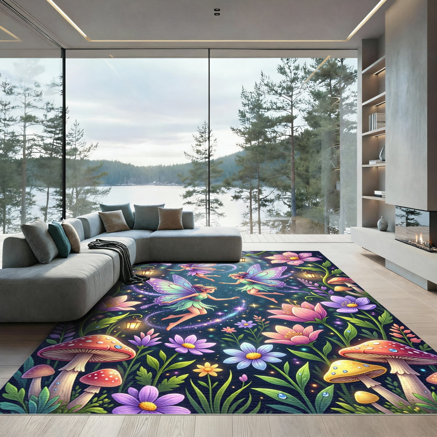 Whimsical Enchanted Fairy Garden Pastel Area Rug
