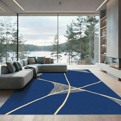 Deep Blue Abstract Woven Lines Rug