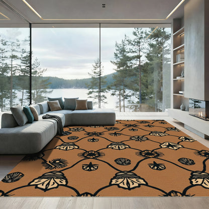 Brown Black Floral Lace Rug